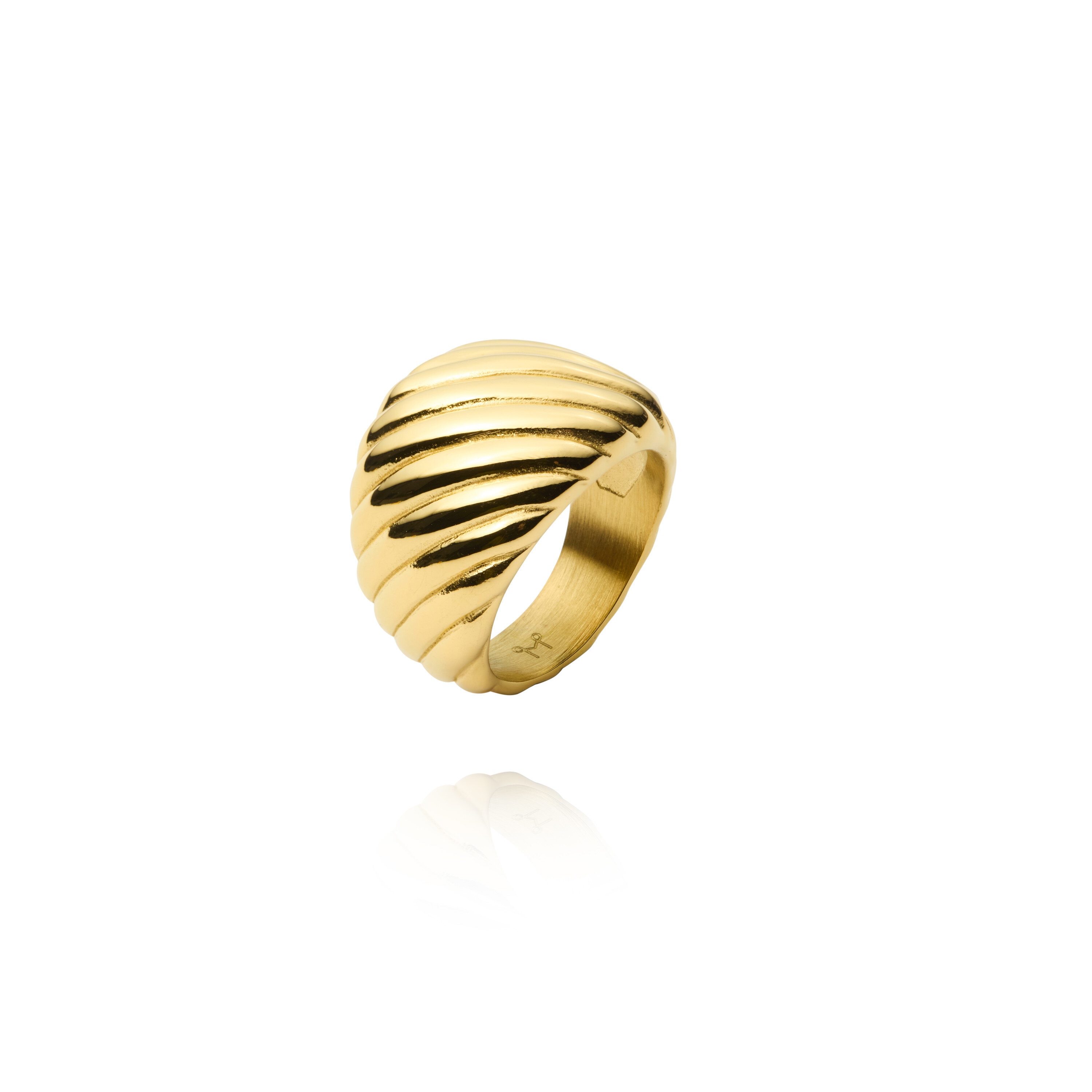 Curved Ribbed Gold #54 Ring