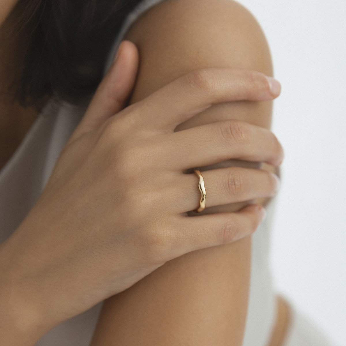 Wavy petite gold ring #56